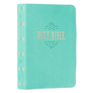 Personalized Custom Text Your Name KJV Holy Bible COMPACT Faux Leather Tiffany Blue King James Version