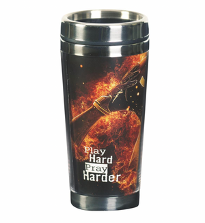 Football Play Hard Pray Harder 2 Chronicles 15:7 Travel Mug