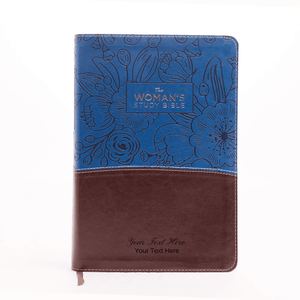 Personalized Custom Text Your Name NIV The Woman's Study Bible Receiving God's Truth for Balance, Hope, and Transformation Blue/Brown Leathersoft Red Letter Edition