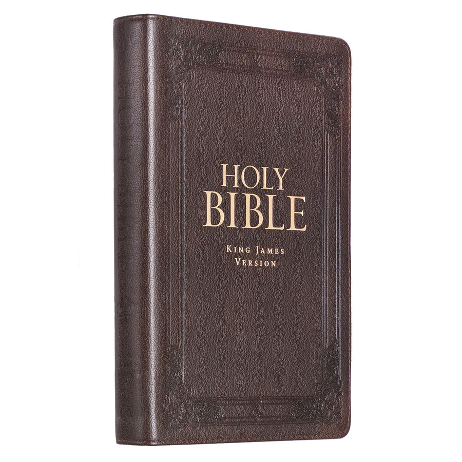 Personalized KJV Full Grain Premium Leather Thumb Index Dark Brown