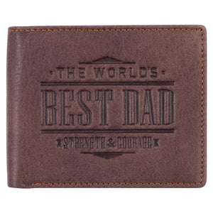 The World's Best Dad Brown Joshua 1:9 Genuine Leather Wallet