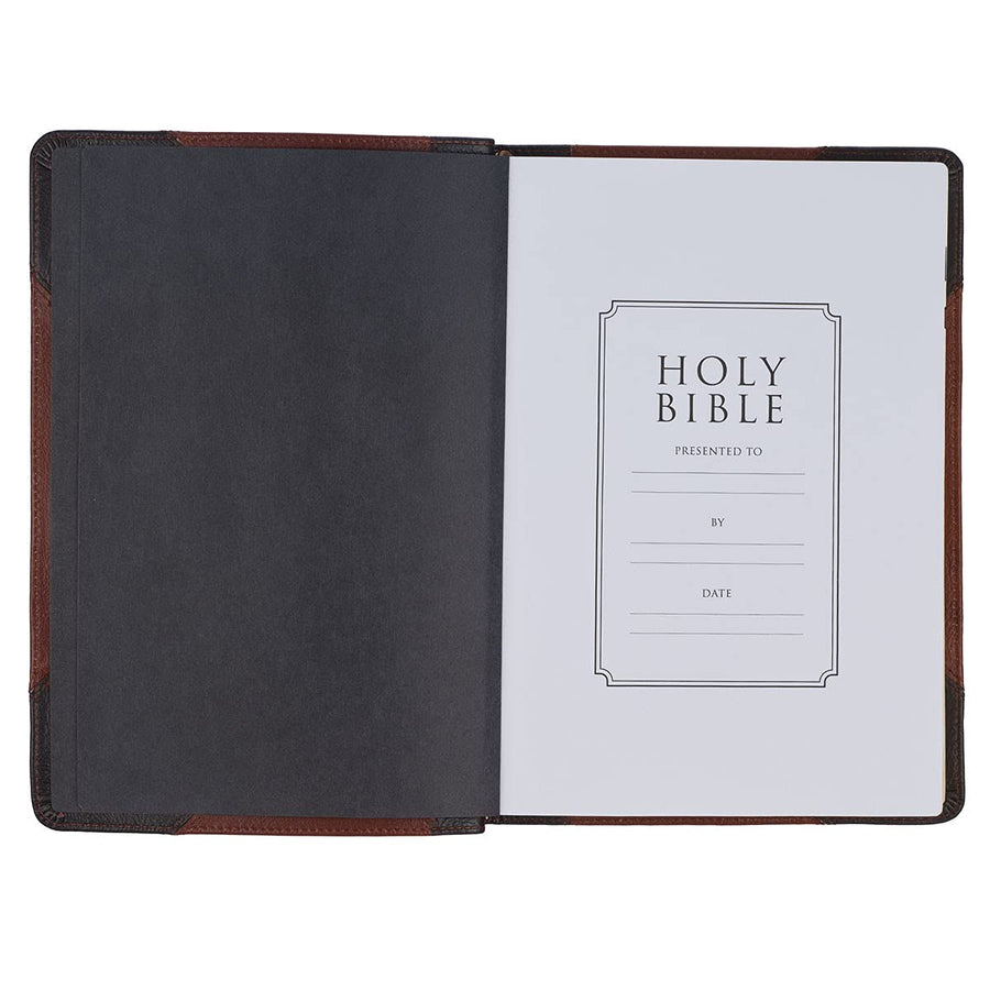 Personalized KJV Holy Bible Thinline Large Print Brown and Caramel Premium Full Grain Leather