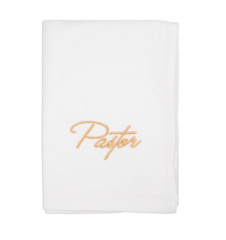 White Pastor Towel Gold Embroidery