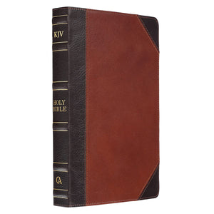 Personalized KJV Holy Bible Thinline Large Print Brown and Caramel Premium Full Grain Leather