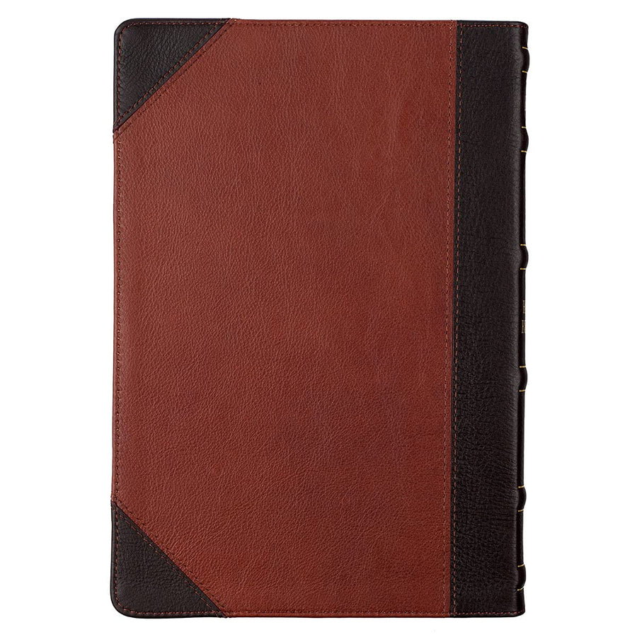 Personalized KJV Holy Bible Thinline Large Print Brown and Caramel Premium Full Grain Leather