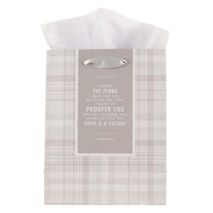 I Know the Plans Jeremiah 29:11 Gray Plaid Gift Bag