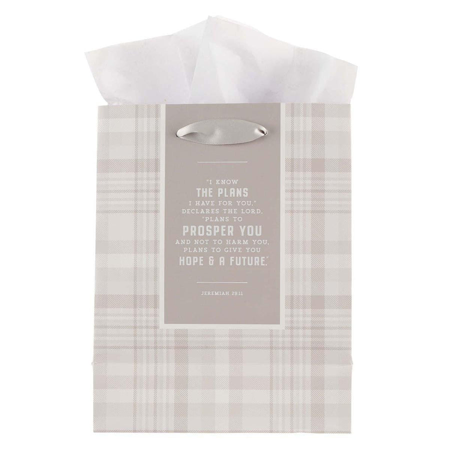 I Know the Plans Jeremiah 29:11 Gray Plaid Gift Bag