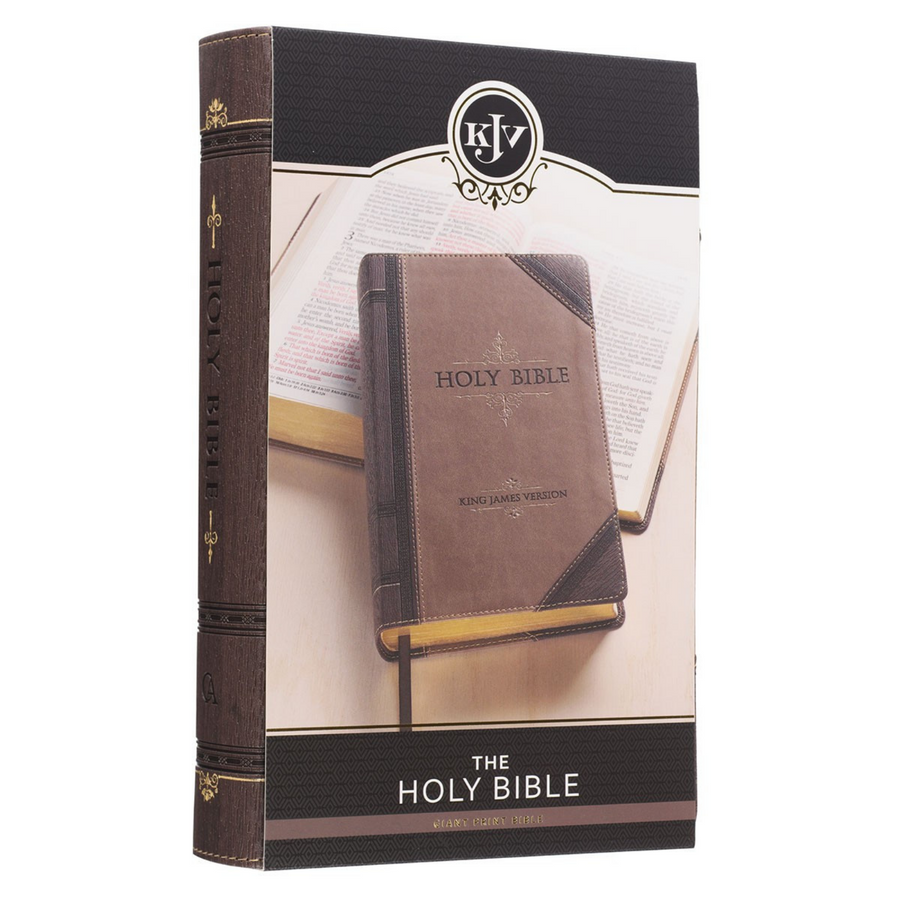 Personalized KJV Holy Bible Giant Print Dark Brown/Tan Faux Leather King James Version