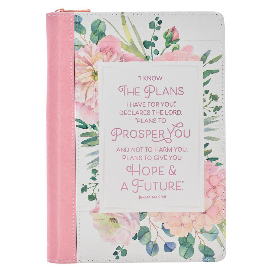 The Plans Pink Bouquet Jeremiah 29:11 Faux Leather Zippered Journal